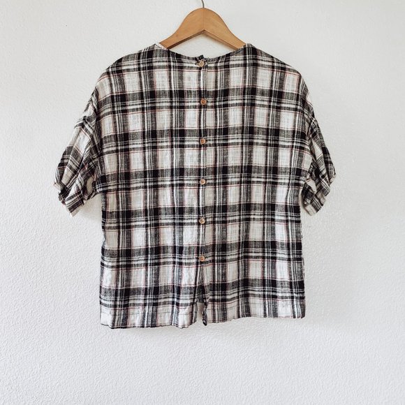 Zara Plaid Short Sleeve Button Back Top - Picture 5 of 6